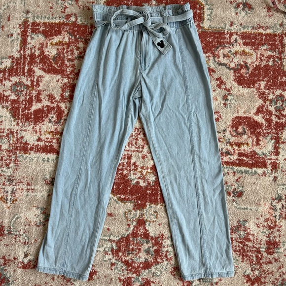 Junk Food X Disney Womens Chambray‎ Mickey Embroidered Pants Elastic Waist XS - Picture 1 of 7